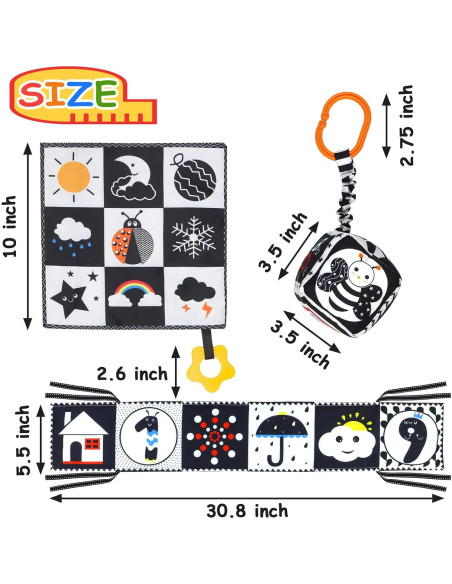 KUANGO Juguetes para Bebés 3 Piezas Alto Contraste 0-3 Años