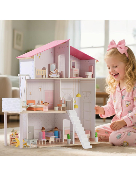Casa de Muñecas de Madera SainSmart Jr. 3 Pisos 37 Piezas Casa de Muñecas de Madera SainSmart Jr. 3 Pisos 37 Piezas