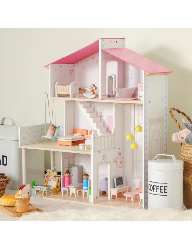 Casa de Muñecas de Madera SainSmart Jr. 3 Pisos 37 Piezas