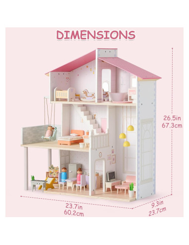 Casa de Muñecas de Madera SainSmart Jr. 3 Pisos 37 Piezas