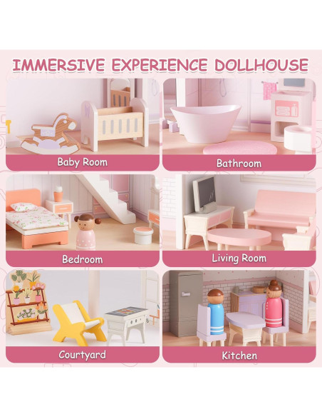 Casa de Muñecas de Madera SainSmart Jr. 3 Pisos 37 Piezas Casa de Muñecas de Madera SainSmart Jr. 3 Pisos 37 Piezas