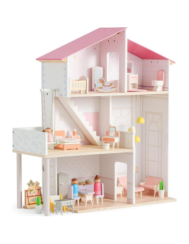 Casa de Muñecas de Madera SainSmart Jr. 3 Pisos 37 Piezas