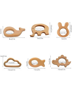 Set de 12 Mordedores de Madera Natural para Bebés - Juguetes Educativos 2