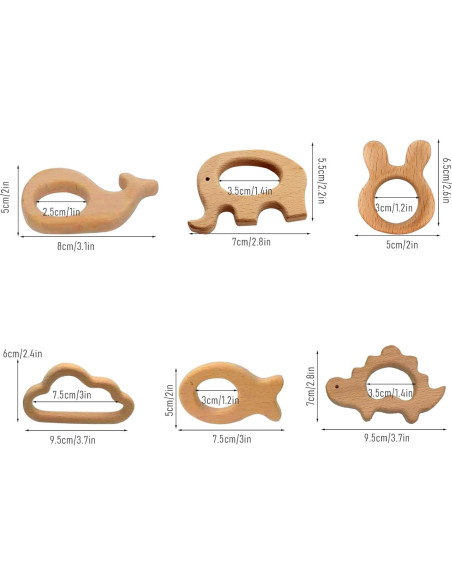 Set de 12 Mordedores de Madera Natural para Bebés - Juguetes Educativos