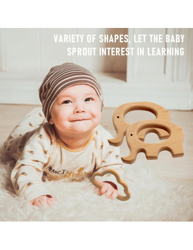 Set de 12 Mordedores de Madera Natural para Bebés - Juguetes Educativos