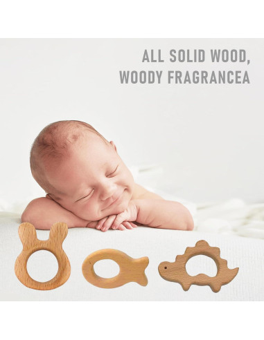 Set de 12 Mordedores de Madera Natural para Bebés - Juguetes Educativos