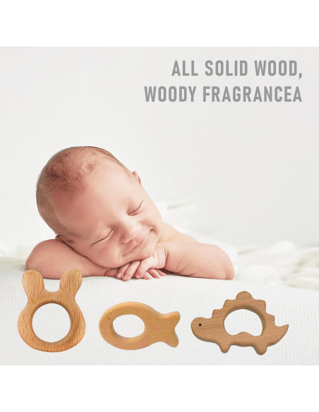 Set de 12 Mordedores de Madera Natural para Bebés - Juguetes Educativos