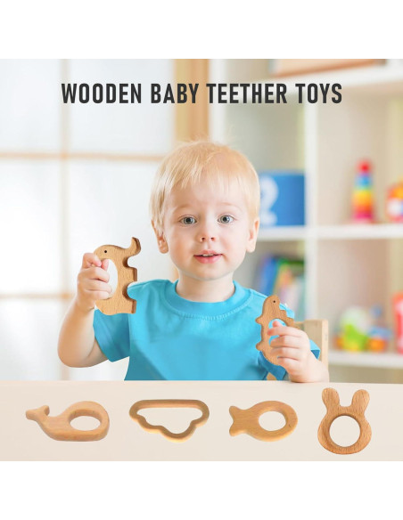 Set de 12 Mordedores de Madera Natural para Bebés - Juguetes Educativos