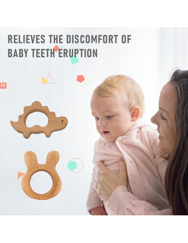 Set de 12 Mordedores de Madera Natural para Bebés - Juguetes Educativos