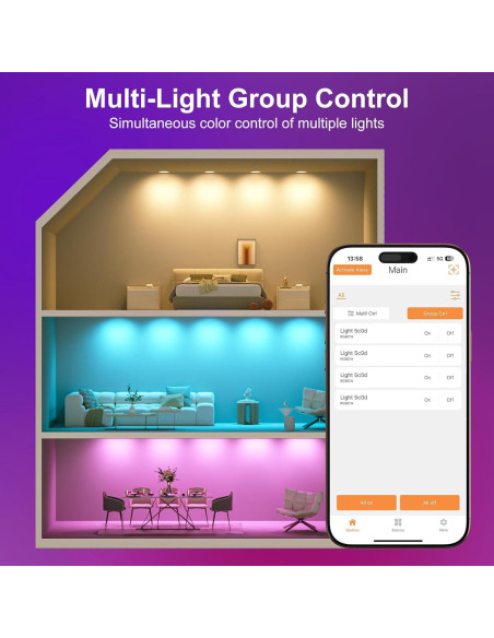 Luces LED Empotradas RGBW 12 Pack 13W 1050LM Compatible Alexa Luces LED Empotradas RGBW 12 Pack 13W 1050LM Compatible Alexa