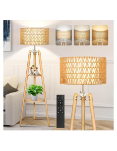 Lámpara de Pie Tripode Boho OUTON con Estantes y Control Remoto