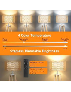 Lámpara de Pie Tripode Boho OUTON con Estantes y Control Remoto 2