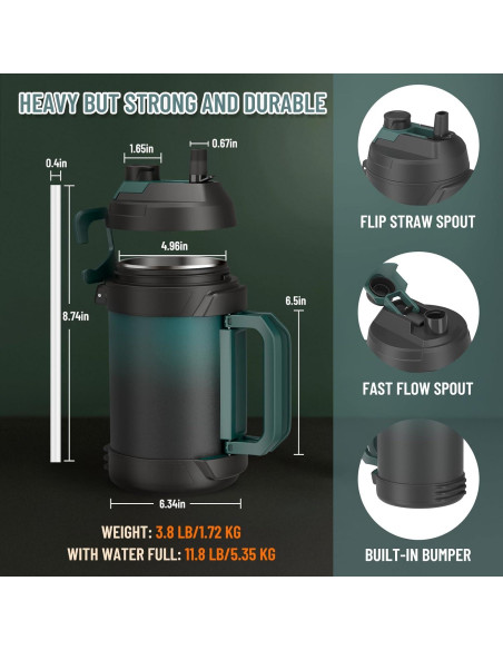 Jarra de Agua Aislada Zukro 1 Galón Acero Inoxidable 128 oz