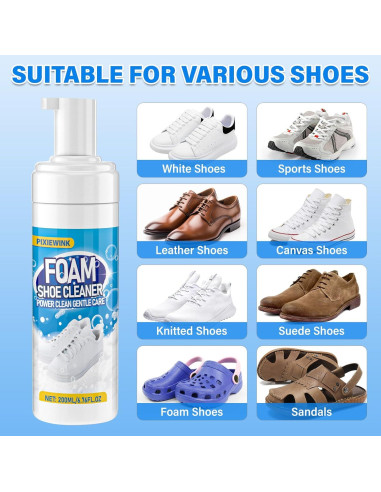 Kit de Limpieza de Zapatos PIXIEWINK 200ml con Cepillo y Toalla