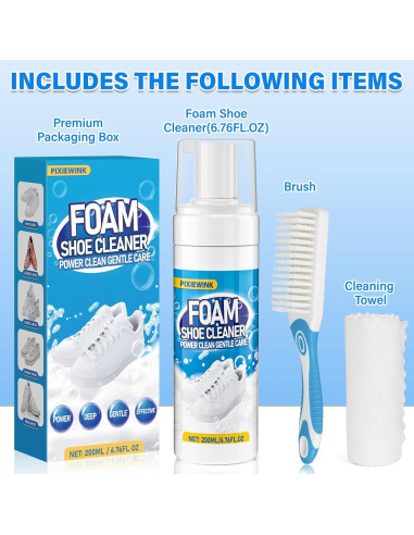 Kit de Limpieza de Zapatos PIXIEWINK 200ml con Cepillo y Toalla