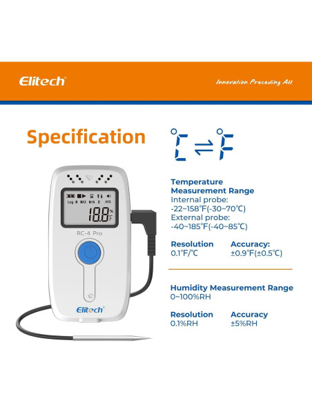 Registrador Digital de Temperatura y Humedad Elitech RC-4HC
