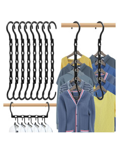 Paquete de 8 Perchas Ahorra Espacio WONGPERG Plástico Negro