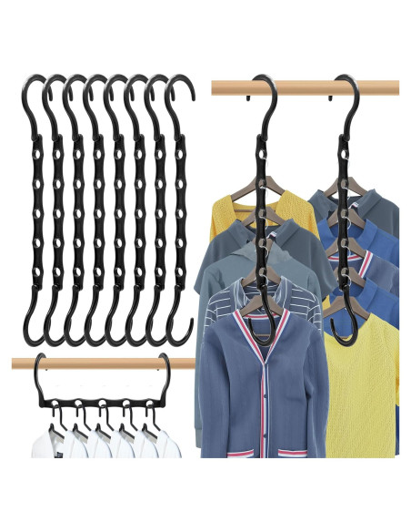 Paquete de 8 Perchas Ahorra Espacio WONGPERG Plástico Negro Paquete de 8 Perchas Ahorra Espacio WONGPERG Plástico Negro