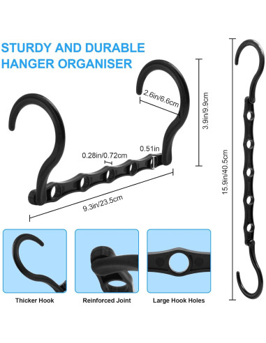 Paquete de 8 Perchas Ahorra Espacio WONGPERG Plástico Negro