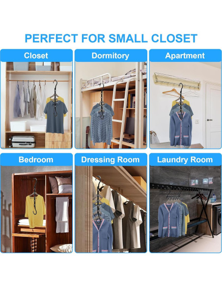 Paquete de 8 Perchas Ahorra Espacio WONGPERG Plástico Negro Paquete de 8 Perchas Ahorra Espacio WONGPERG Plástico Negro