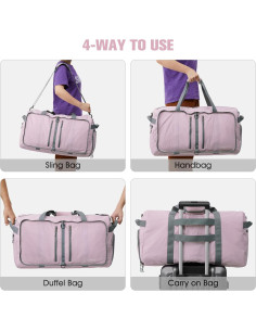 Bolsa de Viaje Plegable G4Free 65L Rosa con Compartimento para Zapatos 2