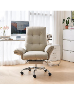 Silla de Oficina EMIAH YMX-C590 Beige Reclinable con Reposapiés 2