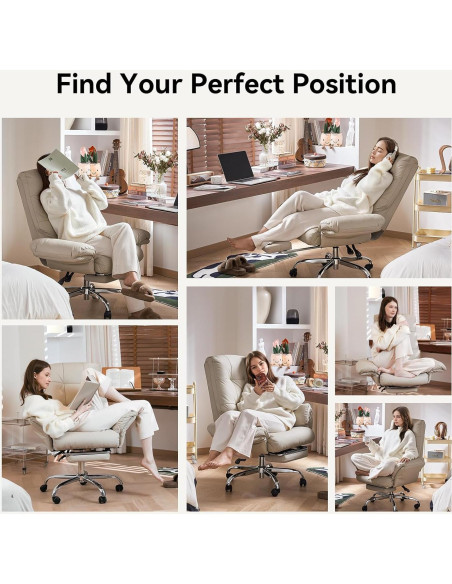 Silla de Oficina EMIAH YMX-C590 Beige Reclinable con Reposapiés