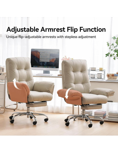 Silla de Oficina EMIAH YMX-C590 Beige Reclinable con Reposapiés