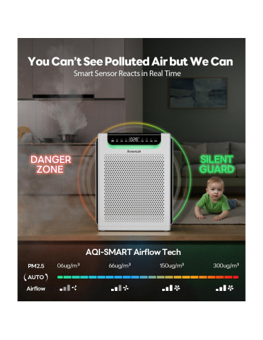 Purificador de aire HAP607 de 242 m, filtros lavables, modo turbo