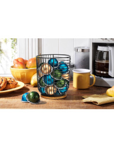 Soporte para cápsulas de café Home Essentials 89356 - Almacenamiento cilíndrico negro con base de madera 2