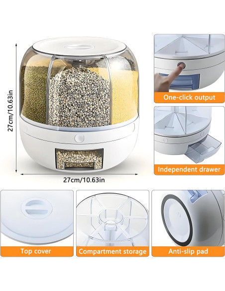 Contenedor de Almacenamiento de Granos Wnnideo 20L 6 Compartimentos