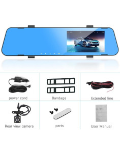 CAMECHO Cámara Espejo 4.5" Dash Cam 1080P Doble Lente 2