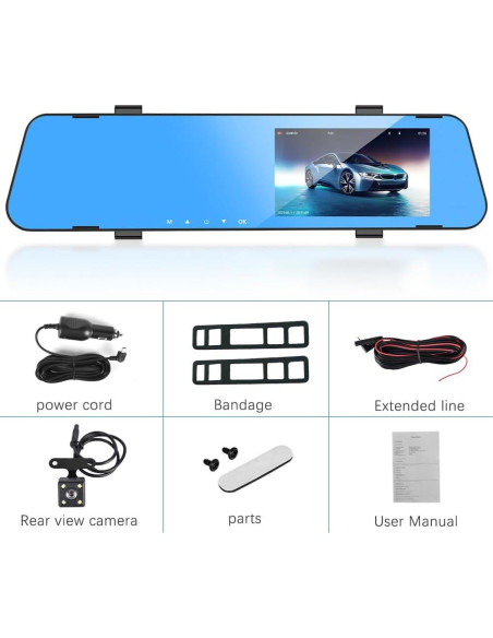 CAMECHO Cámara Espejo 4.5" Dash Cam 1080P Doble Lente