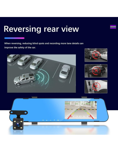 CAMECHO Cámara Espejo 4.5" Dash Cam 1080P Doble Lente