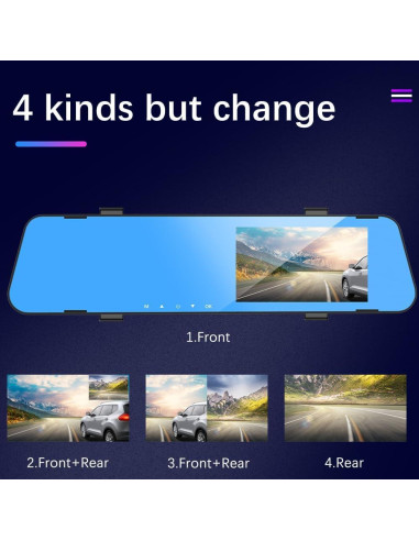 CAMECHO Cámara Espejo 4.5" Dash Cam 1080P Doble Lente