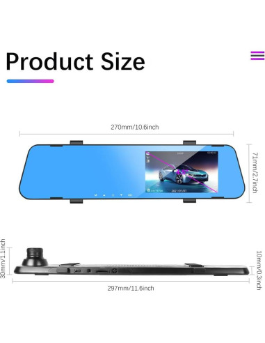 CAMECHO Cámara Espejo 4.5" Dash Cam 1080P Doble Lente