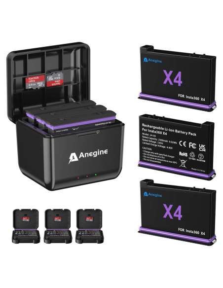 Batería Anegine X4 2500mAh y Cargador Rápido 3 Canales para Insta360 X4