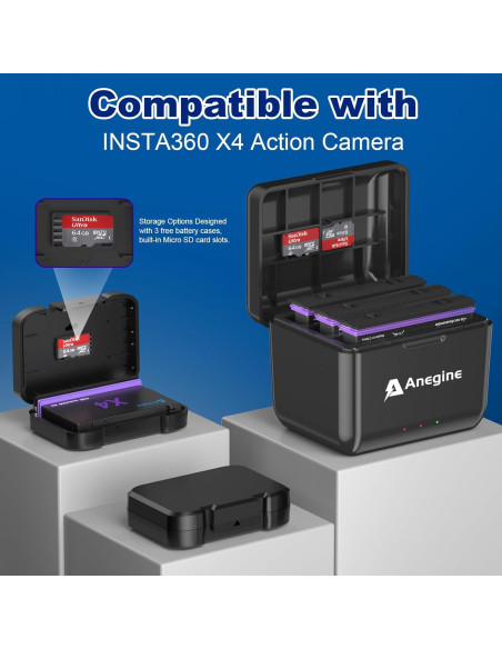 Batería Anegine X4 2500mAh y Cargador Rápido 3 Canales para Insta360 X4