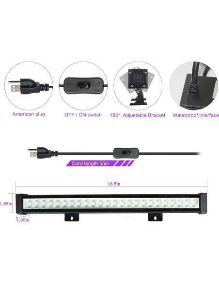 Paquete de 4 Barras de Luz Negra LED FAISHILAN IP65 42.93cm