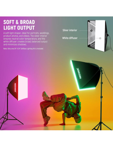 Kit de Iluminación Softbox RGB NEEWER 26W con Soporte 3x2m