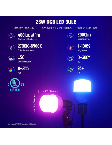 Kit de Iluminación Softbox RGB NEEWER 26W con Soporte 3x2m