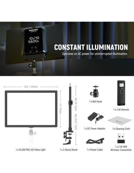 Luz Clave de Streaming NEEWER GL25B 25W 12.9" Regulable