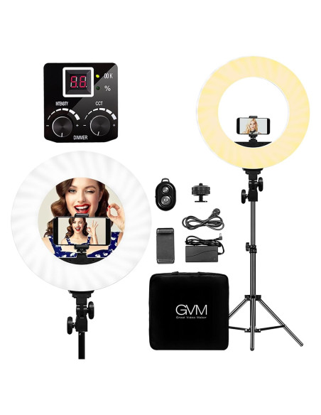 Luz de Anillo GVM LED Bi-Color 14" con Trípode y Bluetooth