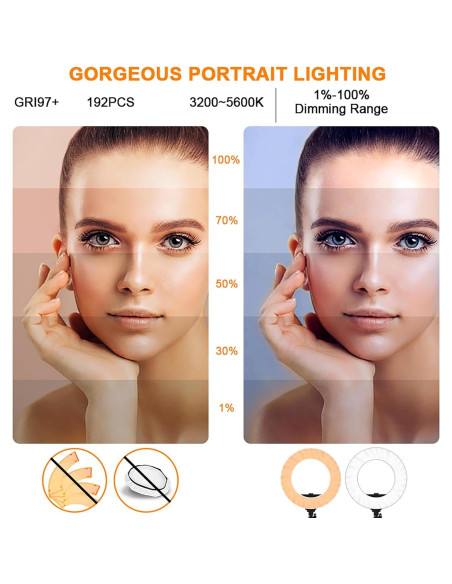 Luz de Anillo GVM LED Bi-Color 14" con Trípode y Bluetooth