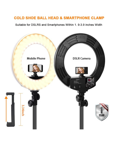 Luz de Anillo GVM LED Bi-Color 14" con Trípode y Bluetooth