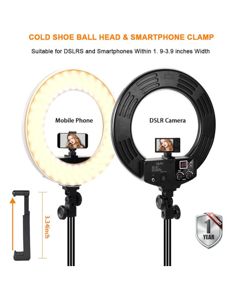 Luz de Anillo GVM LED Bi-Color 14" con Trípode y Bluetooth