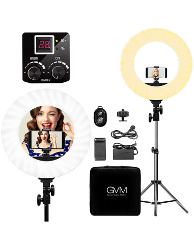 Luz de Anillo GVM LED Bi-Color 14" con Trípode y Bluetooth