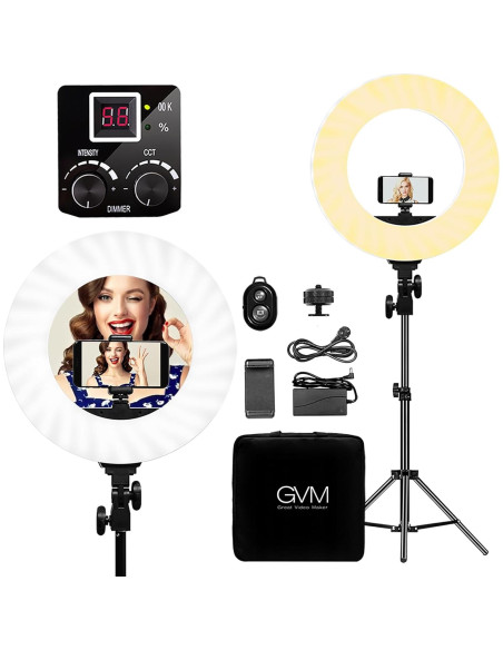 Luz de Anillo GVM LED Bi-Color 14" con Trípode y Bluetooth