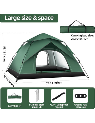 Tienda de Camping Toncoke TCCTGR026 para 2 Personas, Impermeable