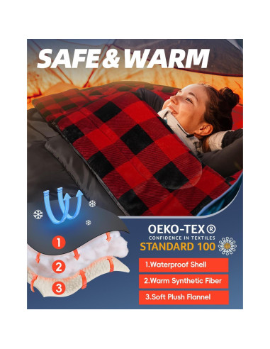 Saco de Dormir Doble MEREZA Franela XL 220x150 cm para Camping